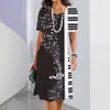 Partitura Musical Preto e Branco Impressão Digital 3D 2024 Comércio Exterior Transfronteiriço Vestido Midi Elegante Feminino Moda Feminina Explosões