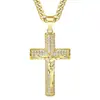 Colar transfronteiriço de aço titânio, colar masculino versátil e moderno de luxo leve com elemento de cruz, corrente cubana, banhado a ouro, corrente de clavícula totalmente cravejada de diamantes personalizada