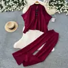 Conjunto de Duas Peças: Blusa de Tricô Ampla Estilo Preguiçoso com Calça Wide-Leg Feminina Outono Emagrecedor Versátil Traje para o Dia a Dia