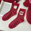 Calcetines de Dibujos Animados Oso Rojo para Mujer de Otoño e Invierno 100% Algodón de Caña Media Calcetines Rayados Perro Enamorado Lunares Año del Caballo