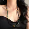 Estilo Perezoso de Verano Espinela Sintética Esmeralda Ojo de Tigre Natural Diseño Multicapa Cadena de Suéter Collar