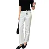 Calça Latte de Leite de Feijão~Jeans de perna reta com tecido denim de alta elasticidade, tingido na peça e lavado com enzimas para mulheres, coleção de outono H083104