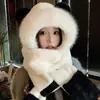 Chapéu Feminino Outono e Inverno com Forro de Lã Espessado para Ciclismo Quente Proteção de Orelha Lenço Luvas Um Chapéu de Lã Pelúcia Panda Tendência