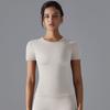 Nueva ropa de yoga de color sólido, lijado de doble cara, alta elasticidad, ajustada, transpirable, manga corta, para deportes, correr, fitness, yoga, camiseta