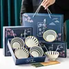 Conjunto de Tigelas de Porcelana Azul e Branca, Tigelas e Hashis Estilo Boêmio, Louça de Cerâmica, Pequenos Presentes de Casamento Práticos e Criativos, Pintado à Mão