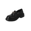 Otoño e Invierno nuevo estilo británico 2023 Zapatos elegantes franceses de una sola capa para mujer punta redonda tacón grueso zapatos de cuero marrón todo combinable slip-on