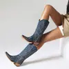 Botas Martin 48 Calle Oeste 40 Estilo Nacional Bordadas de Caña Media Gruesas Comercio Exterior Chino Nuevo Estilo Botas de Jinete Botas Vaqueras Mujer