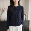 Cardigan de Punto Fino de Lana Redondo de Manga Larga para Mujer, Color Sólido, Holgado, Versátil, con Botones de Colores, Nuevo Otoño/Invierno 2026