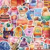 50 piezas de tejido AI lindo personaje de dibujos animados tela pegatinas para diario de mano papelería equipaje pegatinas para cuaderno se puede Venta al por mayor