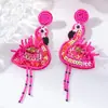 Brincos de Franja com Miçangas de Flamingo Estilo Étnico, Brincos Exagerados de Alta Qualidade, Joias Atravessam Fronteiras Europeias e Americanas Atacado para Mulheres