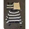 SUSAN Outono Estilo Coreano Casual Listrado Color Blocking Versátil Emagrecedor Elegante Ombro a Ombro Manga Longa Tricô Top 5811s