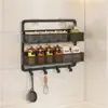 Prateleira de Armazenamento de Temperos de Parede Ultranarrow para Cozinha Sem Furos, Suporte Organizador de Garrafas de Condimentos Multicamadas de Ferro com Gancho para Espátula