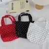 Bolsa de Almuerzo Portátil de Nylon con Lunares Retro, Bolso Tote Pequeño Impermeable Simple de Mano, Bolsa de Almacenamiento para Compras Diarias