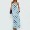Estilo Gentil Europeu e Americano, Vestido de Alça com Decote V Puro e Bonito, Que Marca o Quadril, Fashion e Elegante, Costas com Amarração, Vestido Longo de Bolinhas