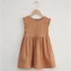 Vestido de Princesa Estilo Lindo Estilo Nuevo de Verano Ropa Infantil Estilo Nórdico para Niñas Algodón Lino Botón de Oreja Vestido sin Mangas