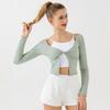 Top Feminino Fitness Manga Longa com Torção, Fácil de Vestir e Tirar, Adequado para Atividades ao Ar Livre, Emagrecimento, Disfarce, Secagem Rápida, Roupa de Yoga, Pode Ser Usado Fora