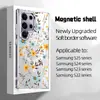 Artículo popular de comercio exterior: Funda Artística de Flor Amarilla Adecuada para Samsung S25 Ultra, Funda de Teléfono Estilo Fresco, Cubierta Protectora Magnética S24
