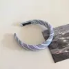 Diadema de esponja con estampado de cuadros azules y rayas estilo coreano para principios de primavera para mujer, elegante pinza para el pelo de diadema alta