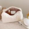 Bolsa Cosmética de Terciopelo de Cordero Color Crema Gran Capacidad Portátil Bolsa de Almacenamiento para Productos de Cuidado de la Piel Cosméticos Bolsa de Viaje Multifuncional