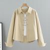 Camisa de Manga Larga con Cuello Polo de Color Albaricoque para Otoño e Invierno para Mujer, Chaqueta de Mezclilla Versátil de Estilo Coreano, Holgada, Ajustada 2995