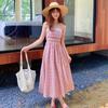 50% de descuento / Sin devoluciones ni cambios Trece Líneas Verano Versátil Estilo Coreano Vacaciones Vestido a Cuadros 022035 Cuello Cuadrado
