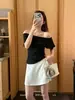 (Sem Trocas ou Devoluções) Camiseta Manga Curta Kapok Ruffle Francês Design nas Costas Alta Elasticidade Modeladora 61027