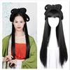 Traje Antiguo Hanfu una pieza moño traje antiguo estilo hanfu peluca negra larga recta elegante diadema de mariposa fila de pelo