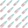 Uñas Postizas Populares: Manicura Ojo de Gato con Degradado Azul, Uñas Postizas Largas Puntiagudas, Uñas Postizas Frescas y Sofisticadas