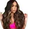 Perucas de Comércio Exterior Estilo Europeu e Americano para Mulheres, Cabelo Longo Ondulado com Mechas, Rede Rosa, Aplique de Fibra Sintética de Alta Temperatura, Estilo Europeu e Americano Fashion