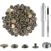 Em estoque: 200 peças de botões de pressão grandes brancos de aço inoxidável 201 de quatro cores de 15 mm, botões de pressão de metal de encaixe, conjunto de ferramentas especial