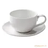 Fornecimento de Conjunto de Xícara e Pires de Cerâmica 220ml Porcelana Branca Flor Assada em Alta Temperatura Presente de Promoção de Exportação Conjunto de Xícaras de Café de Cerâmica