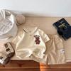 Polo Lapela Ursinho Traje Manga Curta 2025 Verão Novo Estilo Roupas para Meninos e Meninas Conjunto de Duas Peças para Bebês