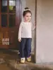 Pantalones de Niña Jellybaby Otoño Nuevo Algodón Puro Lunares Pantalones de Pierna Ancha para Niños Estilo Francés para Niños Pantalones de Bebé