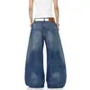 Jeans de Pierna Ancha con Estampado de Letras de Bandera Lavada Estilo Retro Americano Pantalones Sueltos Largos hasta el Suelo para Hombres y Mujeres Directo del Fabricante