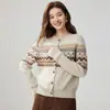 Cárdigan de Punto Jacquard Geométrico Retro Estilo Fair Isle Otoño Invierno para Mujer Cuello Redondo Botón Manga Larga Corte Holgado Suéter Ropa de Abrigo