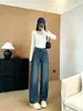 Calças de gratidão em formato de pera! Calça sabre cáqui com elasticidade em quatro direções para mulheres Lyocell sensação relaxada jeans que cobre a carne calça de perna larga