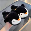 Chinelos infantis de algodão para outono e inverno, design fofo de pinguim, macios e quentes, com forro de pelúcia, adequados para meninos e meninas, perfeitos para usar em casa
