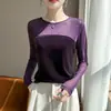 2026 Nueva Camisa de Malla Patchwork con Cuello Redondo para Otoño Invierno para Mujer Ropa Interior Manga Larga Ajustado Diseño Sweater Delgado