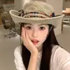 Chapéu de Cowboy Pescador Ocidental Bordado Lavado Estilo Japonês para Mulheres, Chapéu de Sol de Aba Larga para Caminhada ao Ar Livre no Verão Que Faz o Rosto Parecer Menor