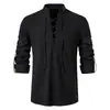 Nueva Camisa Henley de Algodón y Lino para Hombre de Primavera y Verano Transfronteriza Talla Europea Manga Larga Casual Cuello Alto Talla Europea en Stock