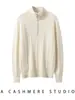 Tricô 100% Caxemira Pura Feminino Suéter com Meio Zíper e Gola Alta Modelagem Solta Outono e Inverno Novo Estilo Camada Base Aconchegante