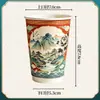 Vasos de Papel Desechables Estilo Chino Personalizados, Engrosados, Antiescaldado, Papel Kraft Hueco con Tapa, Vasos de Papel para Café Resistentes a Altas Temperaturas para Bebidas Calientes