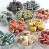 Acessórios para Joias DIY Contas Cerâmicas Quadradas Curtas com Furos Retos, Contas Soltas Quadradas com Esmalte Floral, Materiais para Chaveiros, Acessórios para Miçangas