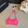 Sujetador de Encaje con Cuello Halter y Cordones Spicy Girl para Mujer, Sujetador de Triángulo sin Aros para Verano, Escotado por la Espalda, Camisola Sexy sin Espalda