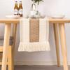 Algodão e linho costura Tassel Table Runner Casamento de férias decorativo pano longo bicolor Bed Tail Amazon Hot Table Runner