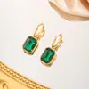 Moda Europeia e Americana Novo Nicho Brincos Micro-incrustados Aço Titânio Banhado a Ouro 18K Cantos Chanfrados Retangulares Pingente de Zircônia Brincos Feminino