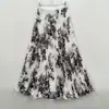 Falda plisada estampada de gasa estilo japonés coreano, falda midi, cómoda, casual, adelgazante, cintura alta, adelgazante, dobladillo súper ancho, falda larga