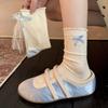 Calcetines Joyería Azules y Blancos para Mujer, Calcetines Lolita de Media Pantorrilla con Lazo, Calcetines Japoneses Rizados, Calcetines Dulces de Encaje