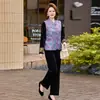 Nuevo Conjunto de Tres Piezas de Chaleco Estilo Chino para Otoño e Invierno para Madres, Elegante Conjunto de Top Jacquard Estilo Nacional y Pantalones de Pierna Ancha para Mujeres de Mediana Edad y Mayores