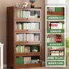 Estante de armazenamento para livros, estante de chão com portas, prateleira de armazenamento de bambu multicamadas à prova de poeira, estante de exibição simples para sala de estar
